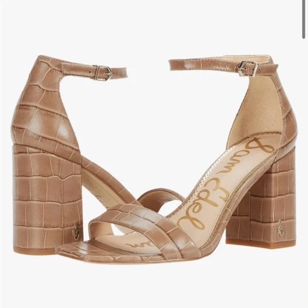 Sam Edelman Daniela Block Heel Sandal Brown Croc-Embossed Heels 7W